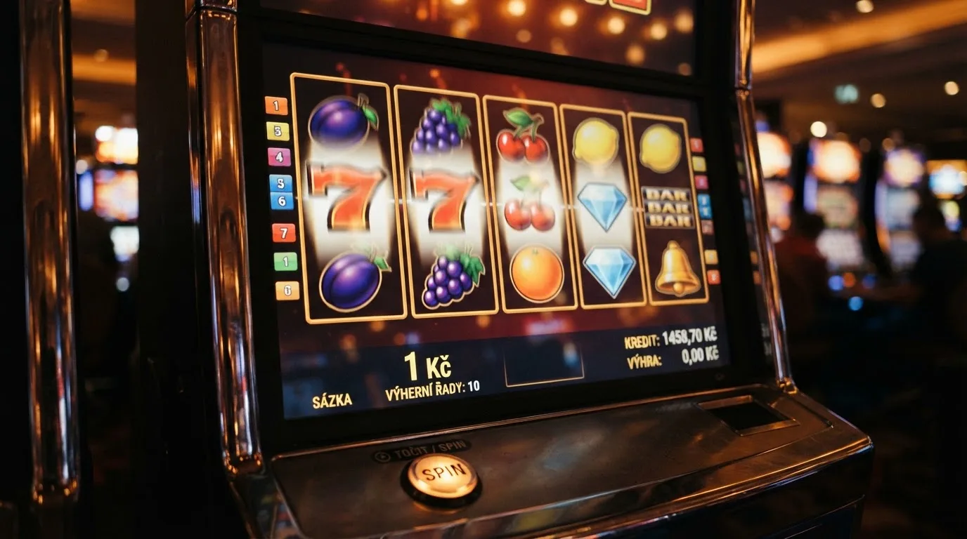 Výherní automat s viditelně nastavenou sázkou 1 Kč na jedno zatočení