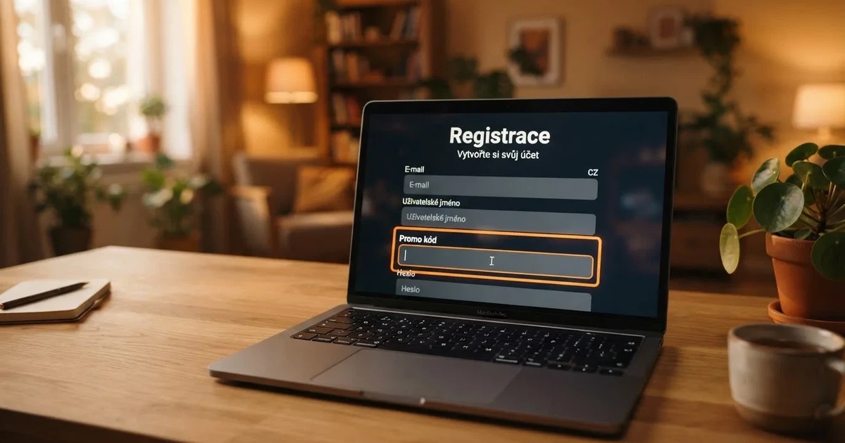 Rozhraní online casina s vyznačeným polem pro zadání promo kódu během registrace