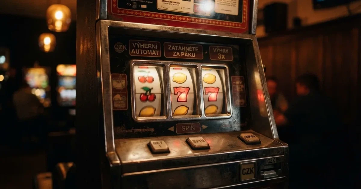 Klasický tříválcový ovocný automat s třešněmi, citrony a sedmičkami na válcích