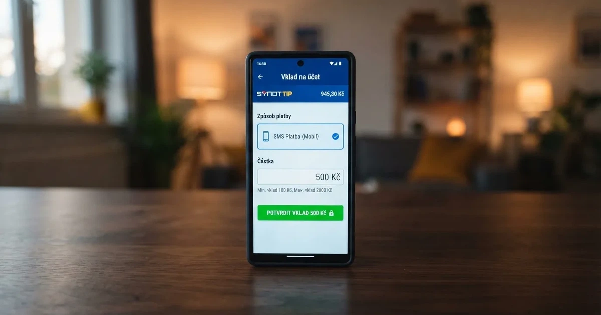Mobilní telefon s otevřenou stránkou online casina a zobrazenou nabídkou vkladu přes SMS a NeteraPay