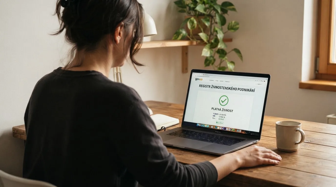 Obrazovka s vyhledáváním v online registru Ministerstva financí ČR a symbolem ověřené licence