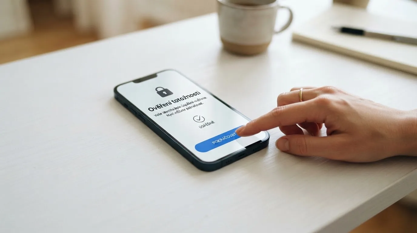 Obrazovka ověření totožnosti přes Bank iD v českém online casinu s mobilem a občanským průkazem
