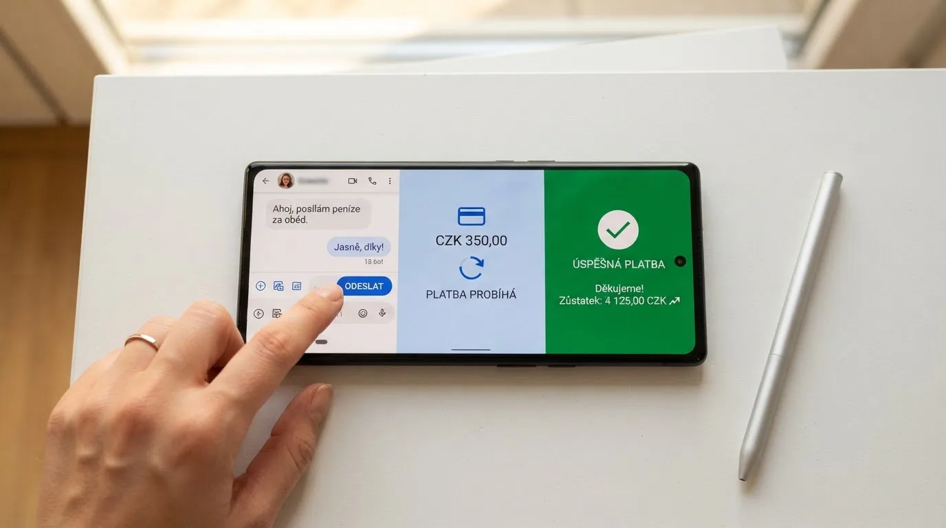 Schéma tří kroků vkladu přes SMS: telefon odesílající zprávu, logo NeteraPay jako prostředníka a herní účet casina s připsaným zůstatkem